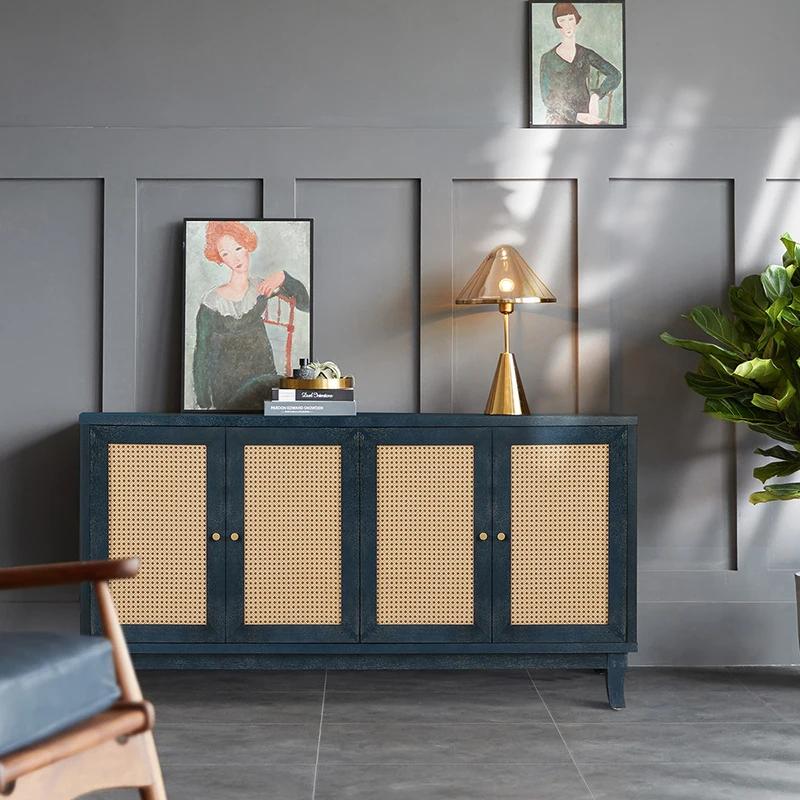Mars-panneaux de qualité supérieure, buffet en rotin, armoire de rangement d'appoint avec 4 portes e
