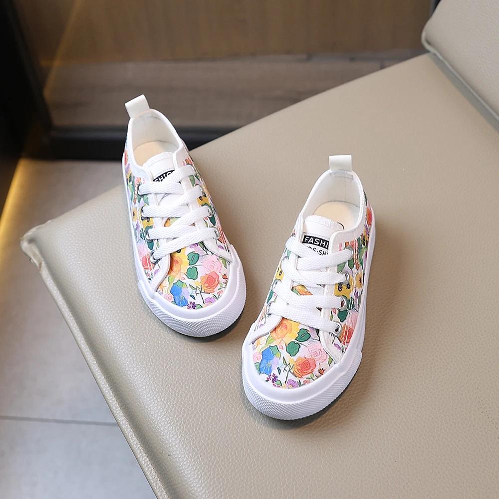 COMFY KIDS – chaussures basses en toile pour filles de 3 à 12 ans, imprimé Floral, Style frais, tiss