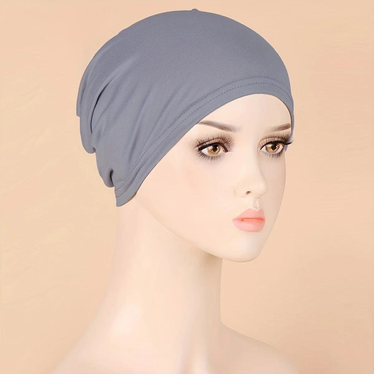 1pc couleur unie Simple Turban casquette élastique casquette intérieure bandeau décontracté Bonnet s