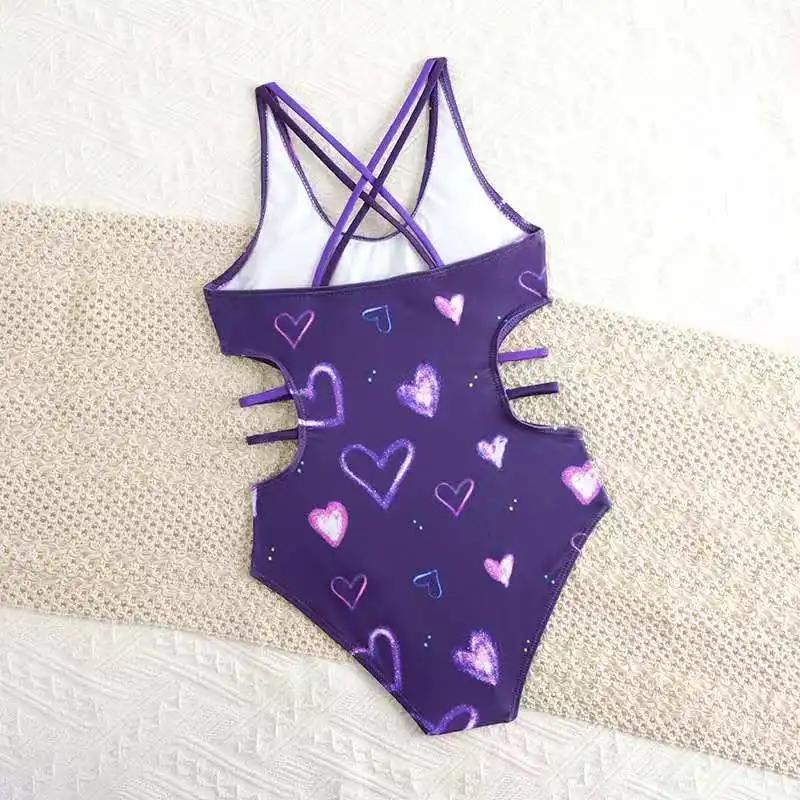Maillot de bain une pièce imprimé pour filles, rembourré, pour enfants, pour baigneurs, vêtements de