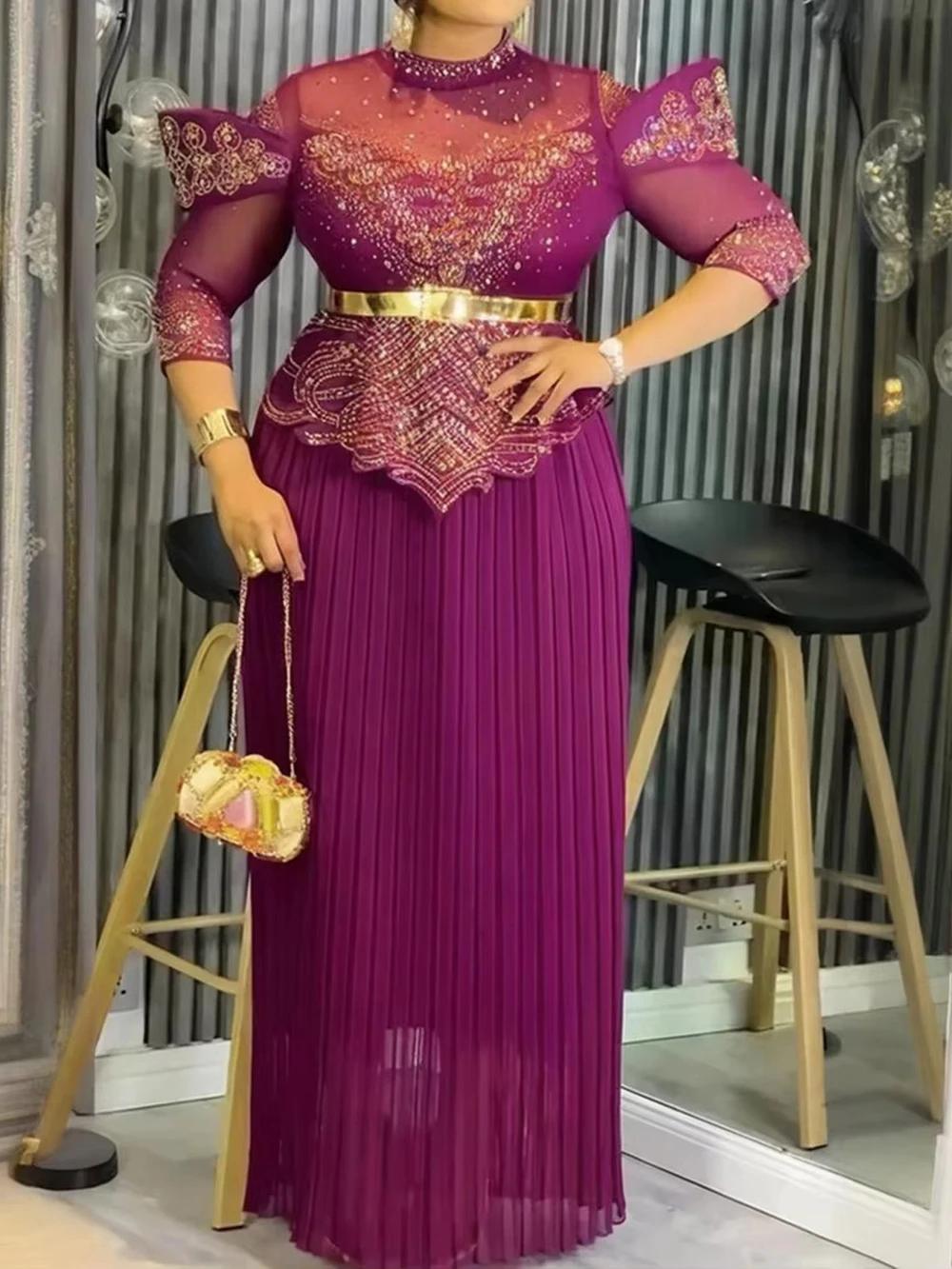 Femmes élégantes robes longues de fête diamant robe plissée mariage anniversaire bal robes de soirée