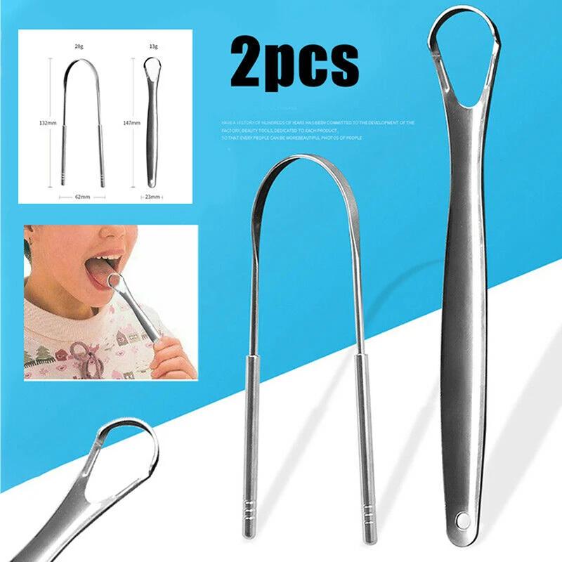 Grattoir à langue en acier inoxydable, 2 pièces, nettoyeur de langue, soins buccaux, grattoir d'hygi