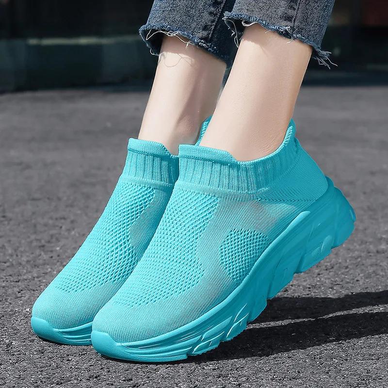 Baskets respirantes à enfiler pour hommes et femmes, chaussures de jogging, chaussettes légères, bas