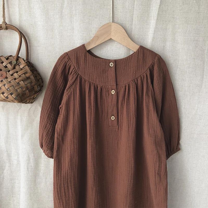 Robe plissée en mousseline de coton à col rond pour filles, nouvelle collection automne 2026, style