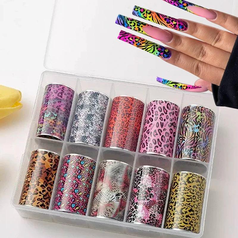 10 rouleaux de papier de transfert imprimé léopard, feuille pour Nail Art, décalcomanies de transfer