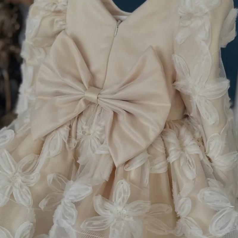 Robe Tutu florale de princesse pour bébé fille, manches longues, style vintage, avec nœud, pour mari