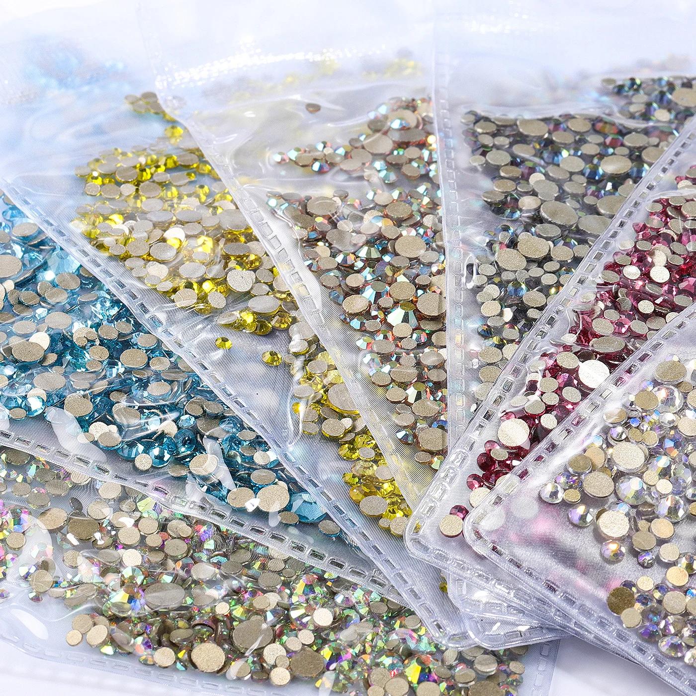 1440 pièces mélange taille SS3-SS20 verre à Champagne dos plat strass ombre dorée paillettes Non cor