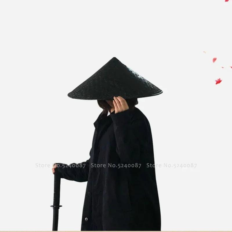 Chapeau en bambou tissé de Style chinois traditionnel Kung Fu, Shaolin, samouraï japonais, Cosplay O