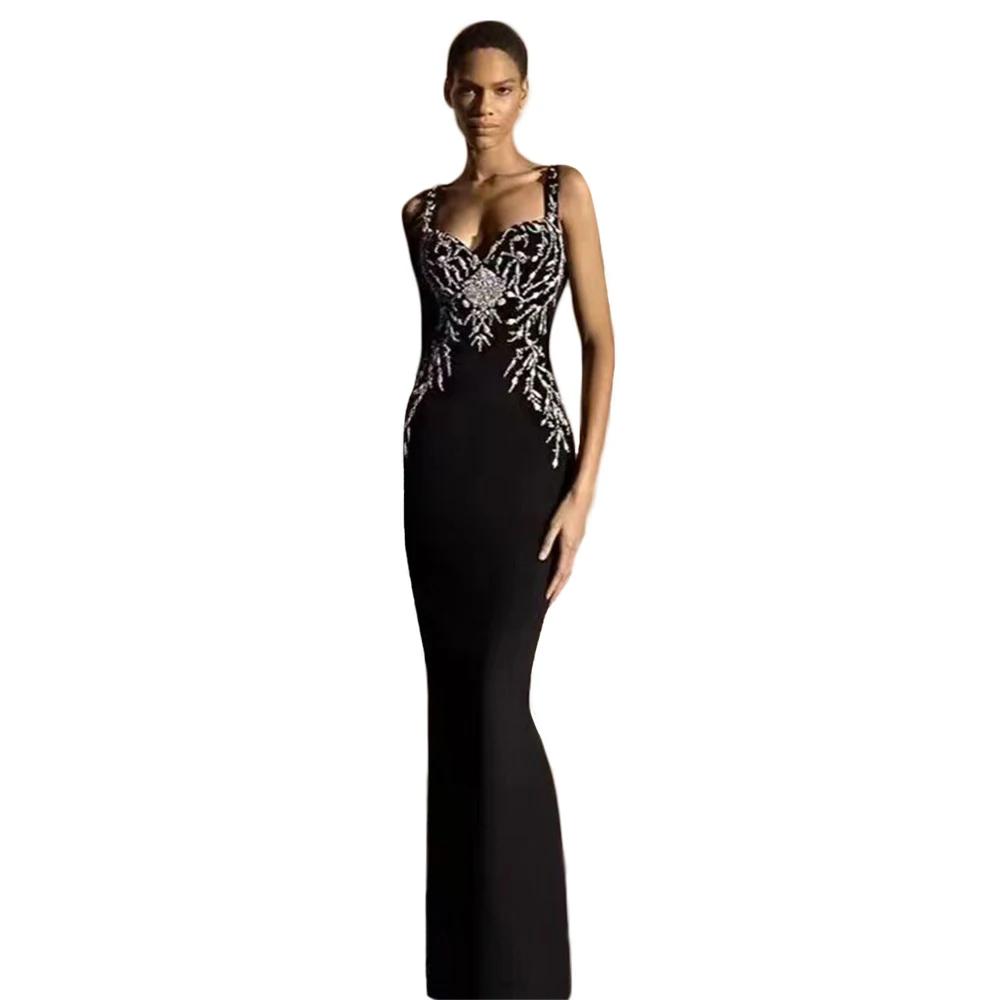 Femmes élégantes perles robe de pansement Spaghetti sangle moulante vêtements Club fête robes de soi
