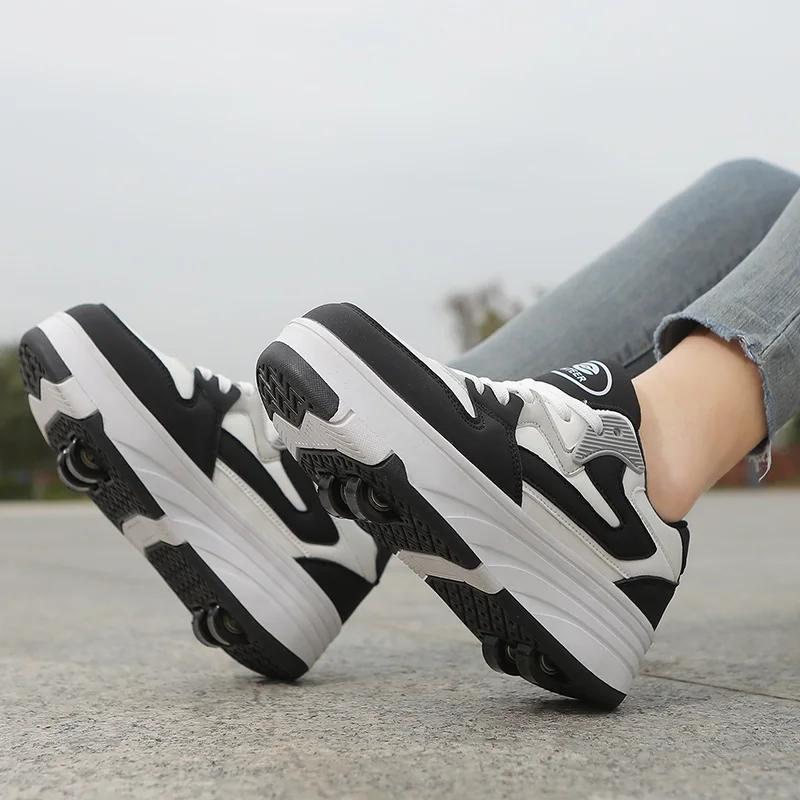 Chaussures de marche à roulettes avec poulies de sport pour étudiants à quatre roues, baskets d'été