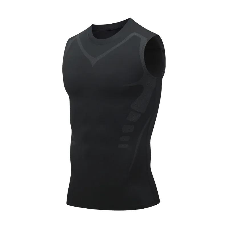 Gilet sport homme manches courtes soie glacée - T-shirt fitness séchage rapide été léger