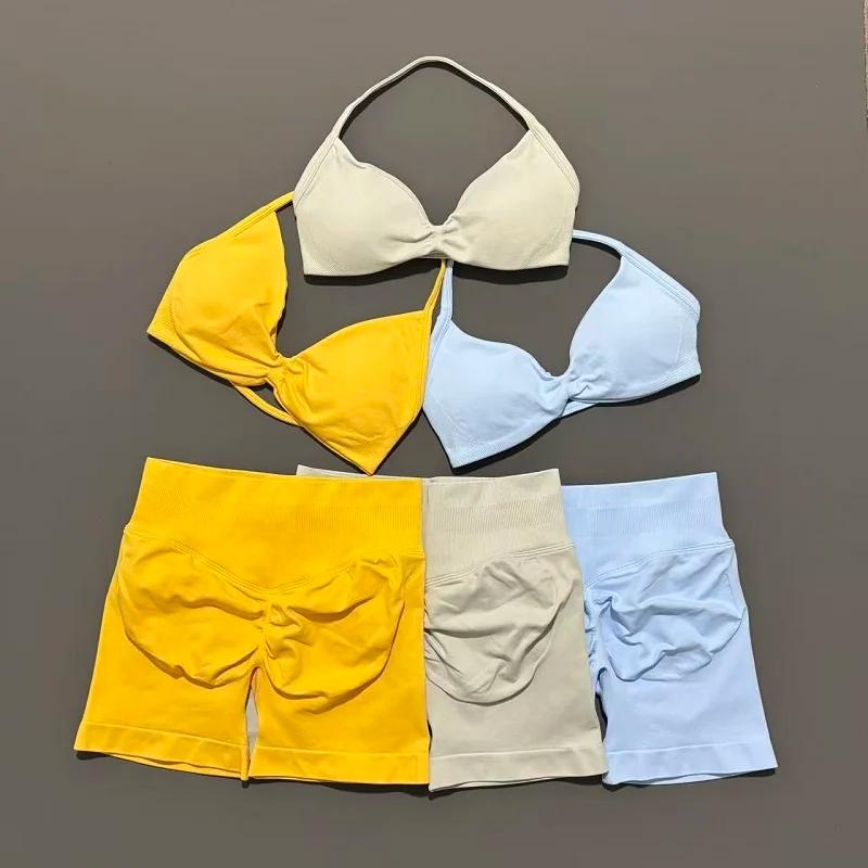 2 pièces Sport ensemble de gymnastique soutien-gorge à bretelles sous-vêtements Yoga court Sport Leg