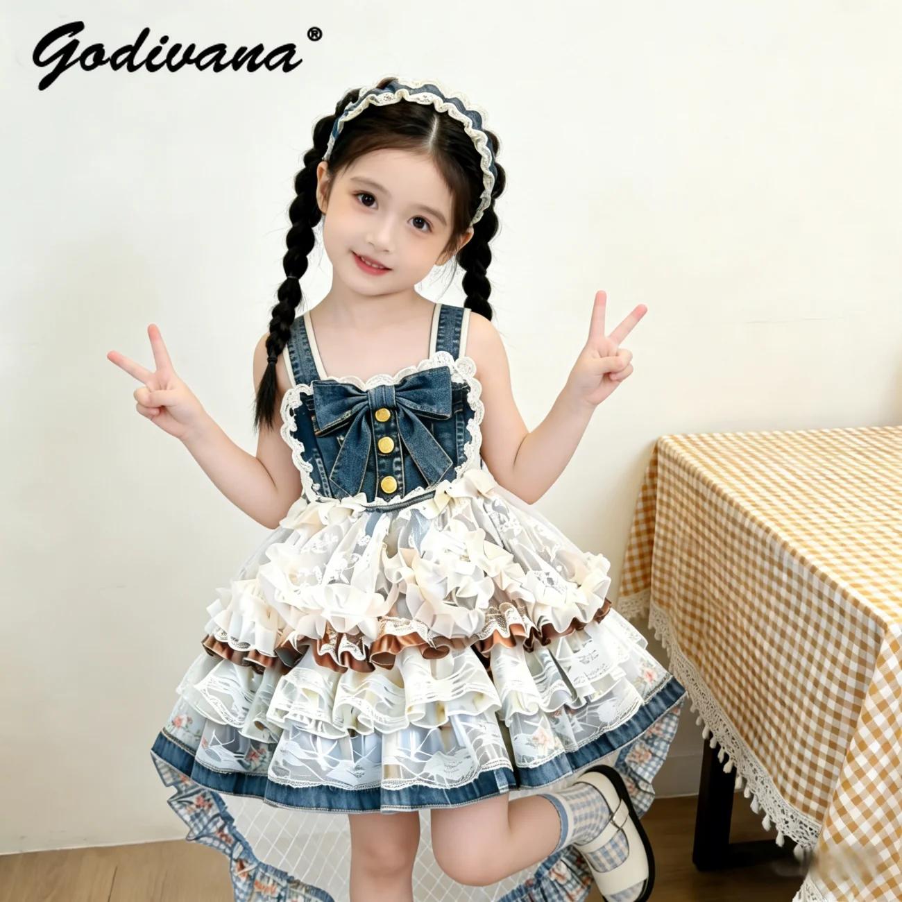 Robe d'été sans manches en jean et maille patchwork pour bébés filles, avec dentelle et tutu, idéale