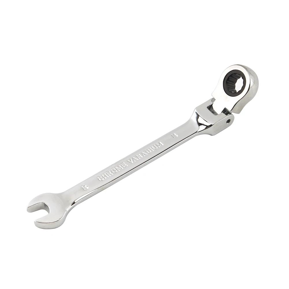 Clé à cliquet monobloc 72 dents à tête flexible finition miroir