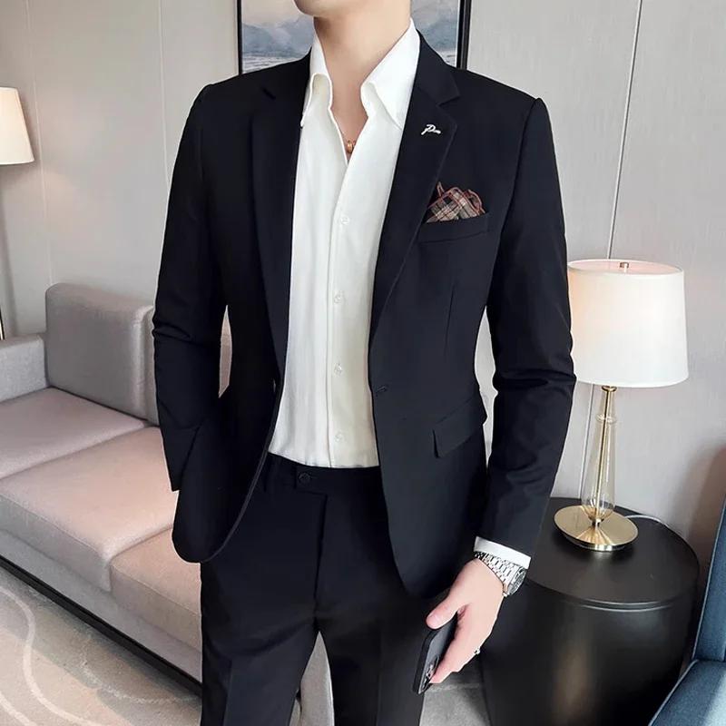 (Veste + pantalon) haut de gamme marque Boutique couleur unie hommes décontracté bureau d'affaires c