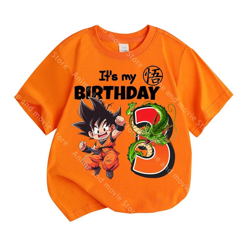 T-shirt Dragon Ball Goku pour garçons, vêtements d'anniversaire, hauts pour enfants, vêtements d'été