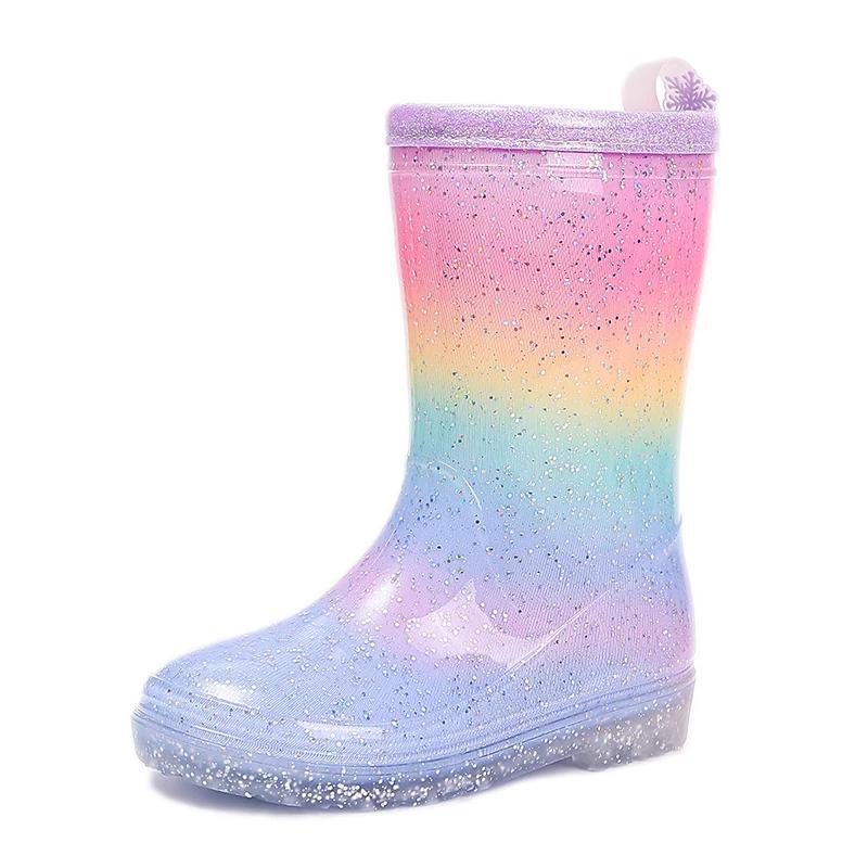 Bottes de pluie pour filles mignonnes quatre saisons, dégradé arc-en-ciel, paillettes, imperméables,