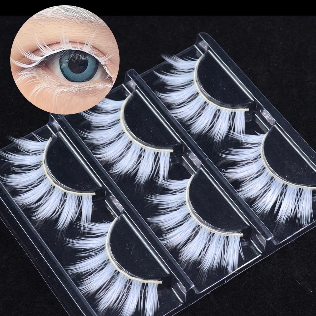 3 paires de faux cils blancs en dentelle moelleuse, colorés, en soie végétalienne, pour poupée, Cosp