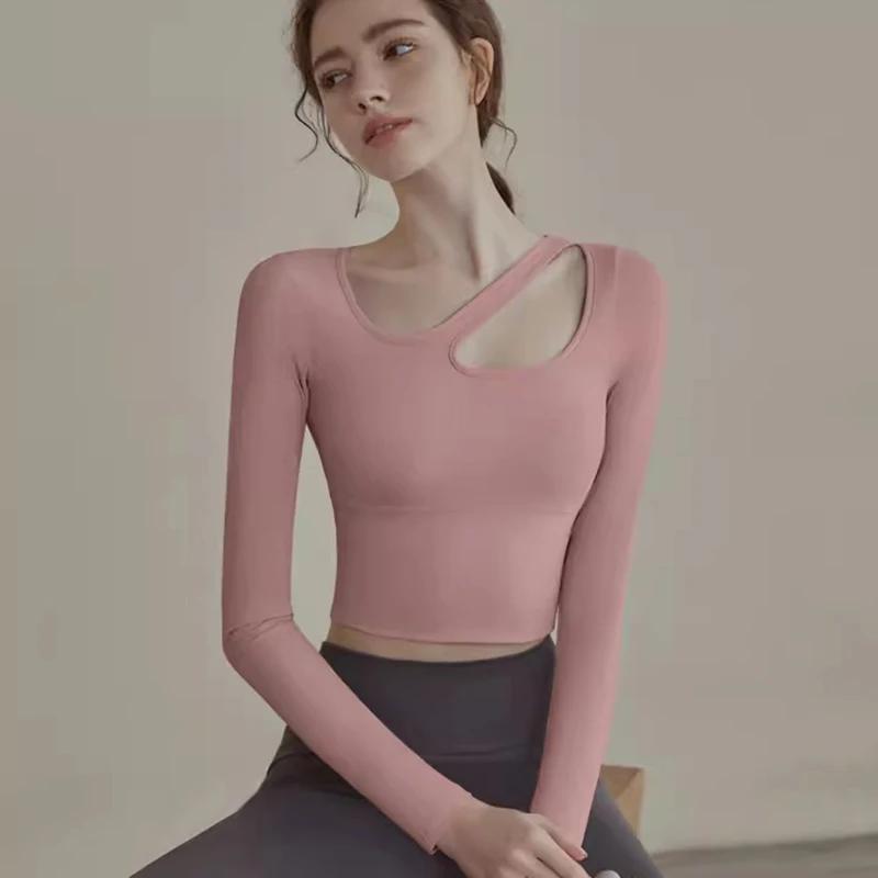 Chemises de sport à manches longues pour femmes, chemisier sexy de fitness, vêtements de yoga creux