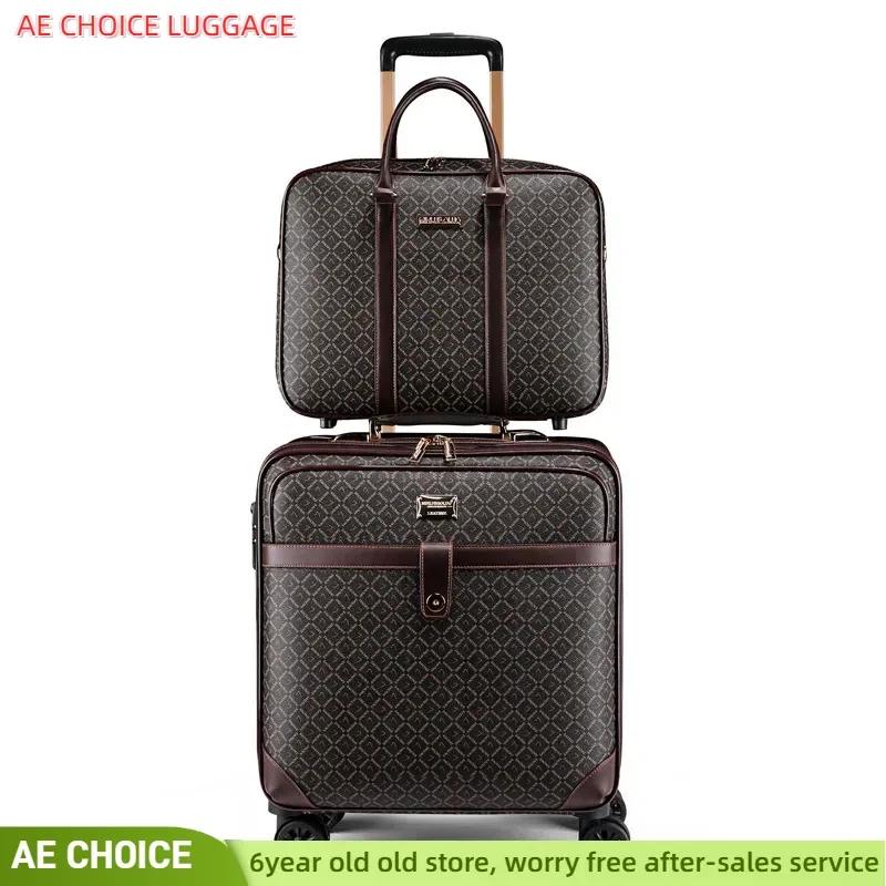Valise Trolley à Roulettes Étanche, Bagage à Main Portable, Cuir de Haute Qualité, Bagages Légers, E