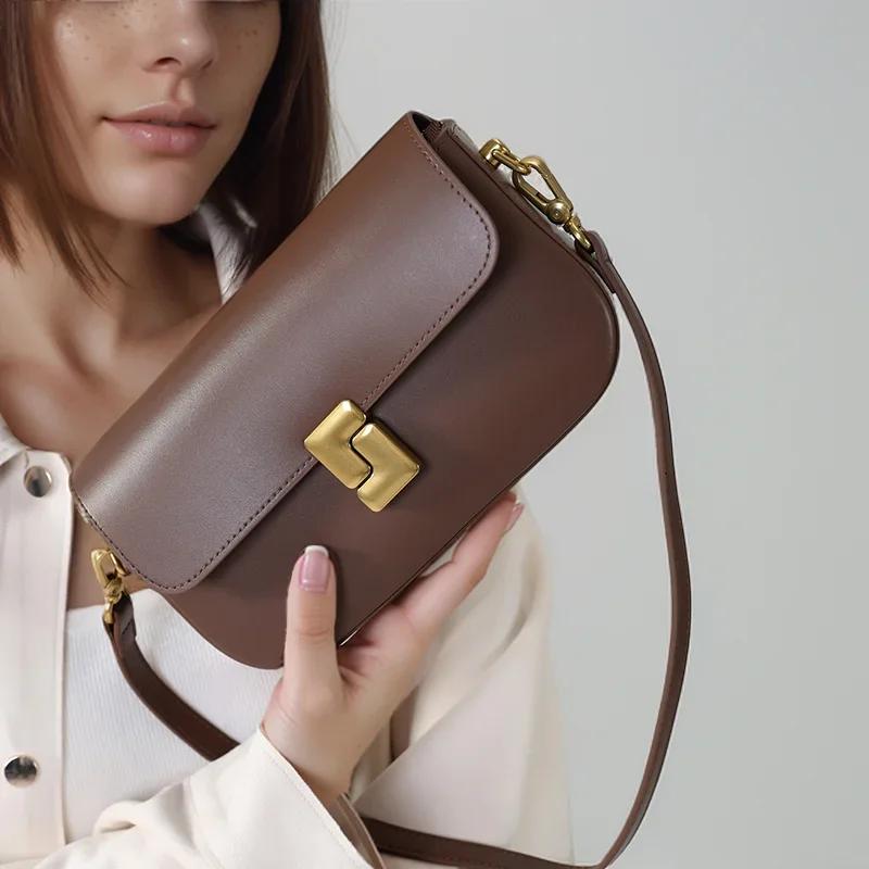 Sac à bandoulière en croûte de cuir pour femmes, petits sacs carrés de marque tendance, sac à main d