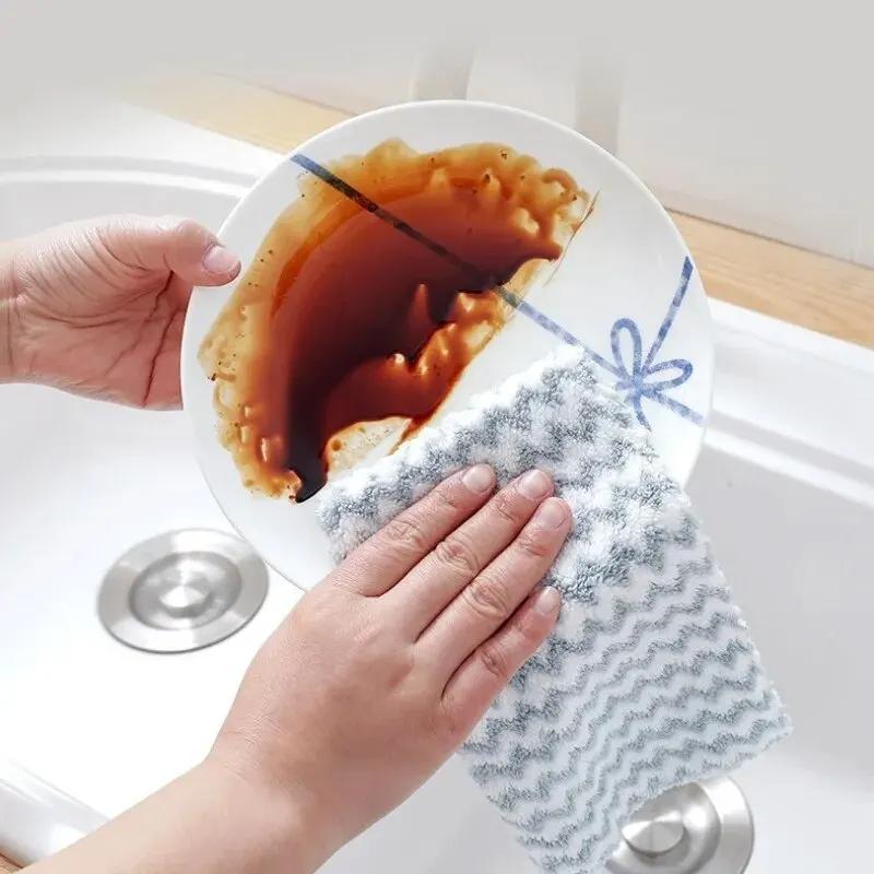 Lingettes de cuisine en velours de corail, 20 pièces, Design ondulé, lingettes absorbantes épaisses
