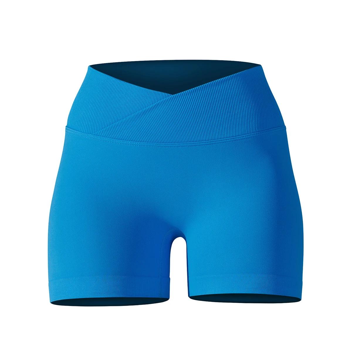 Short de Sport taille croisée pour femmes, short de Yoga, d'entraînement, de course, taille haute, P