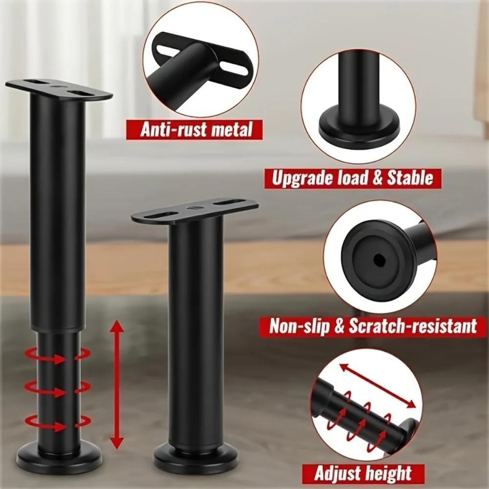 Plage de hauteur réglable : 4 pieds de support de cadre de lit - Acier robuste avec base en caoutcho