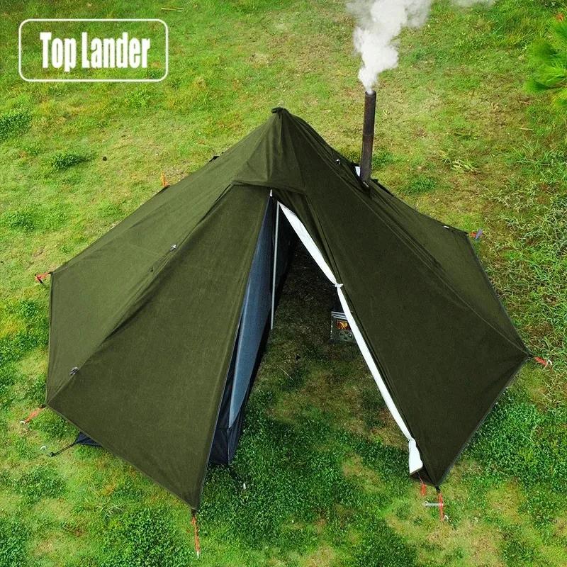 Tente chaude de Camping avec fenêtre de cheminée extérieure ultralégère Tipi tipi tente pyramide Dou