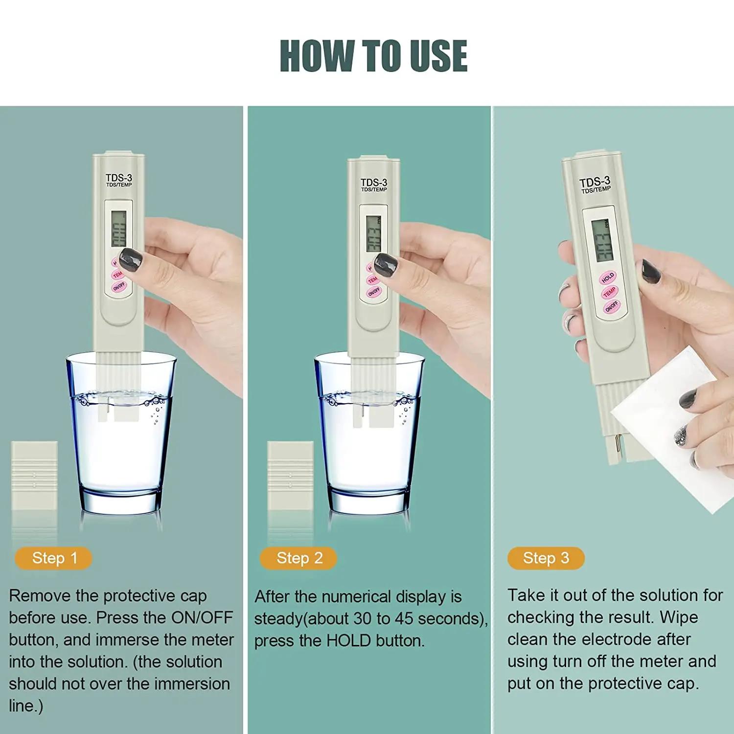 Testeur d'eau numérique TDS, stylo de qualité de l'eau PPM, plage de mesure 0-9999 PPM, idéal pour l