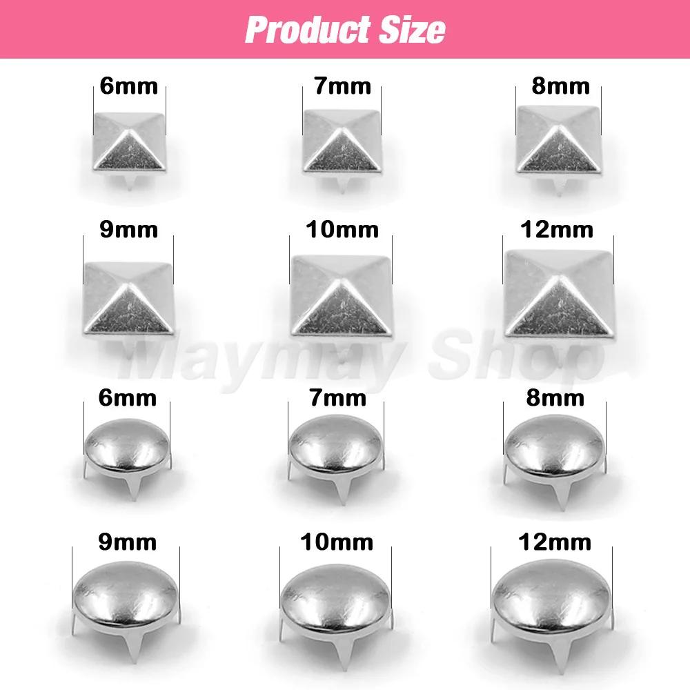 100 pièces 6-12mm métal 4 griffes Rivets carré/rond pointes goujons pyramide Rivets pour vêtements c