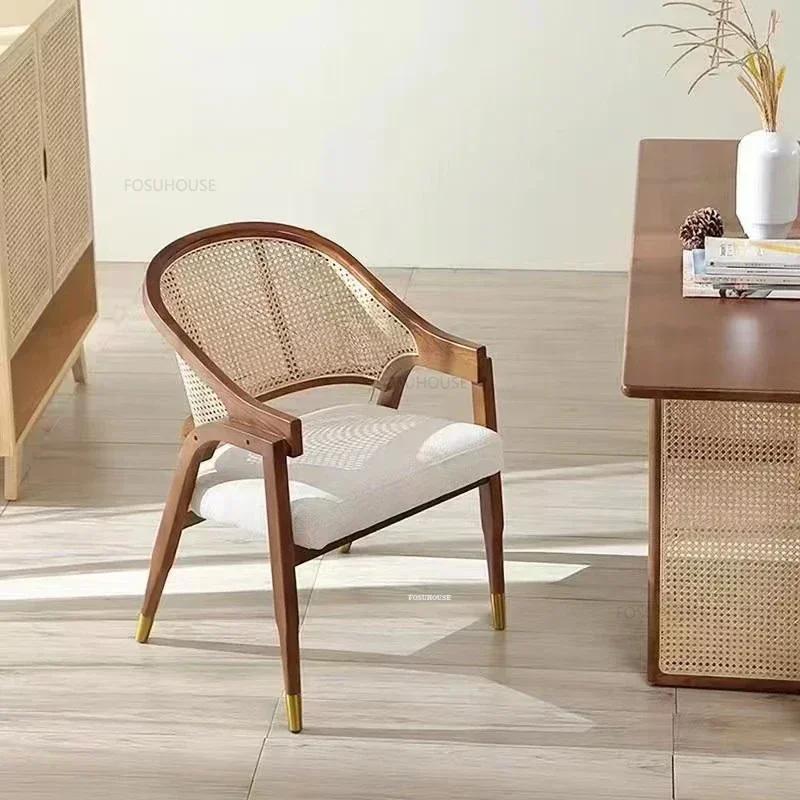 Chaises de salle à manger rétro nordiques, meubles de maison en bois massif et rotin, chaise de lois