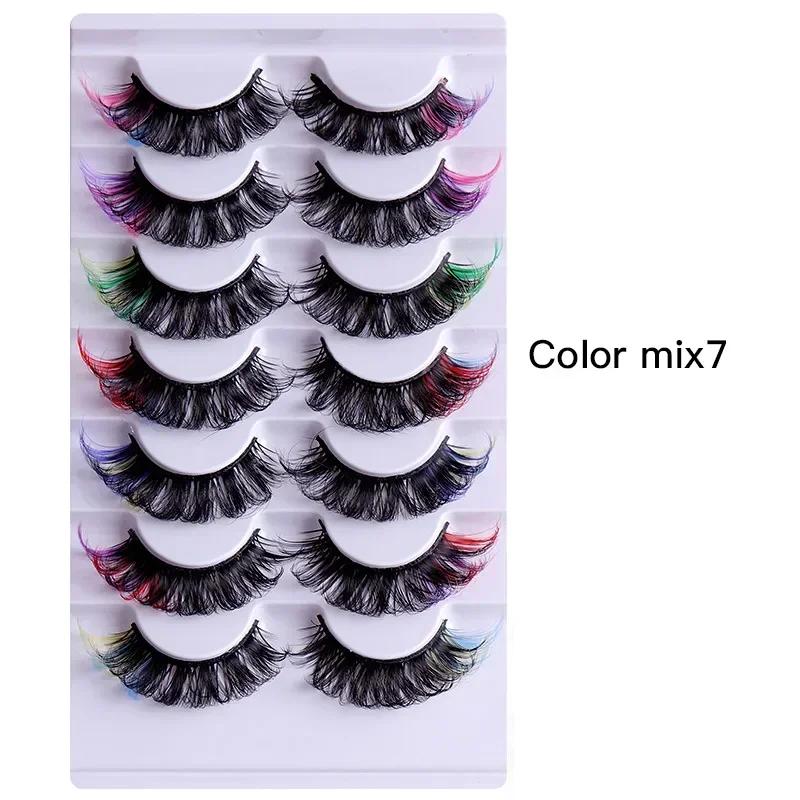 7 paires de faux cils colorés 3D Faux vison cils moelleux russe naturel épais cils moelleux