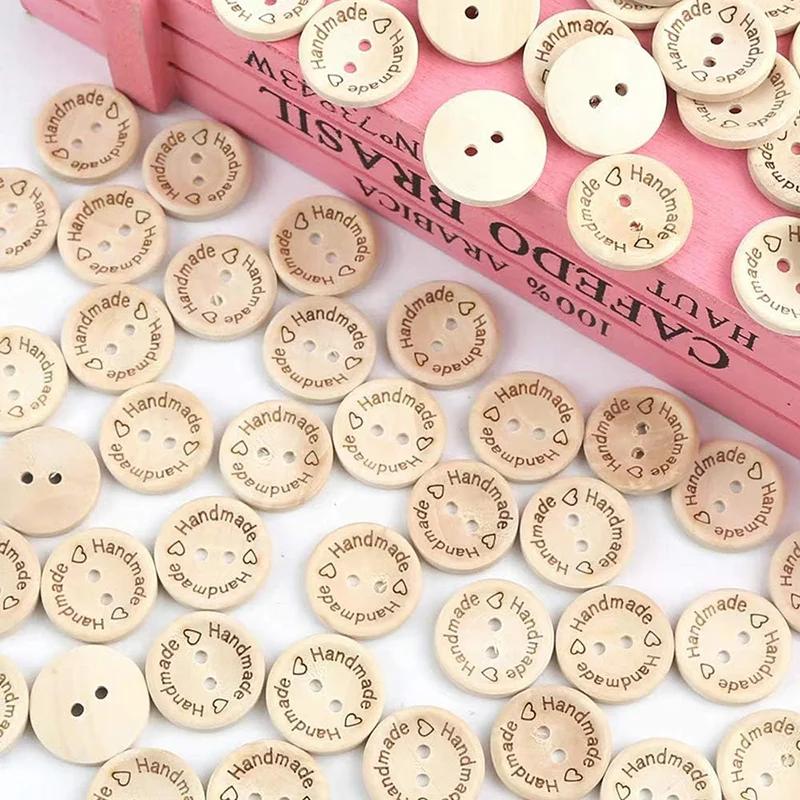 50/100 pièces boutons en bois faits à la main 15/20/25mm boutons ronds de couture en bois en vrac br