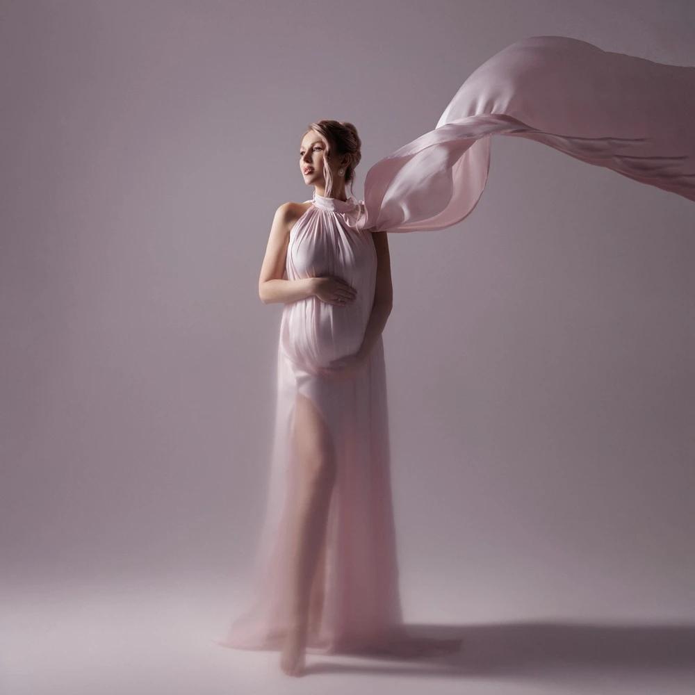 Robe de photographie de maternité à col rond avec cape, tenue de séance photo pour femme enceinte, r