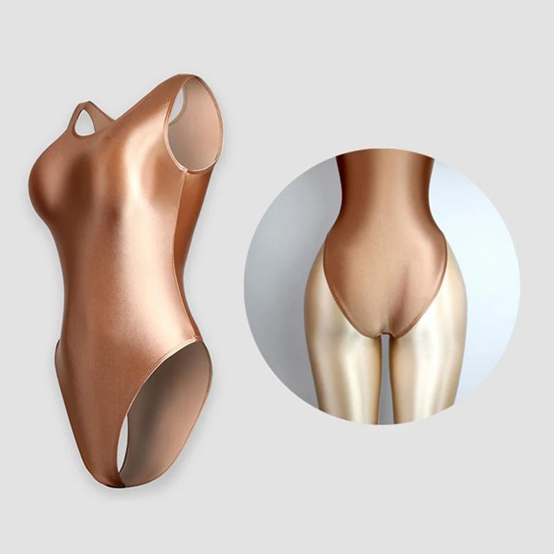 MJINM femmes brillant maillots de bain une pièce sans manches taille haute lisse sport Opaque plage