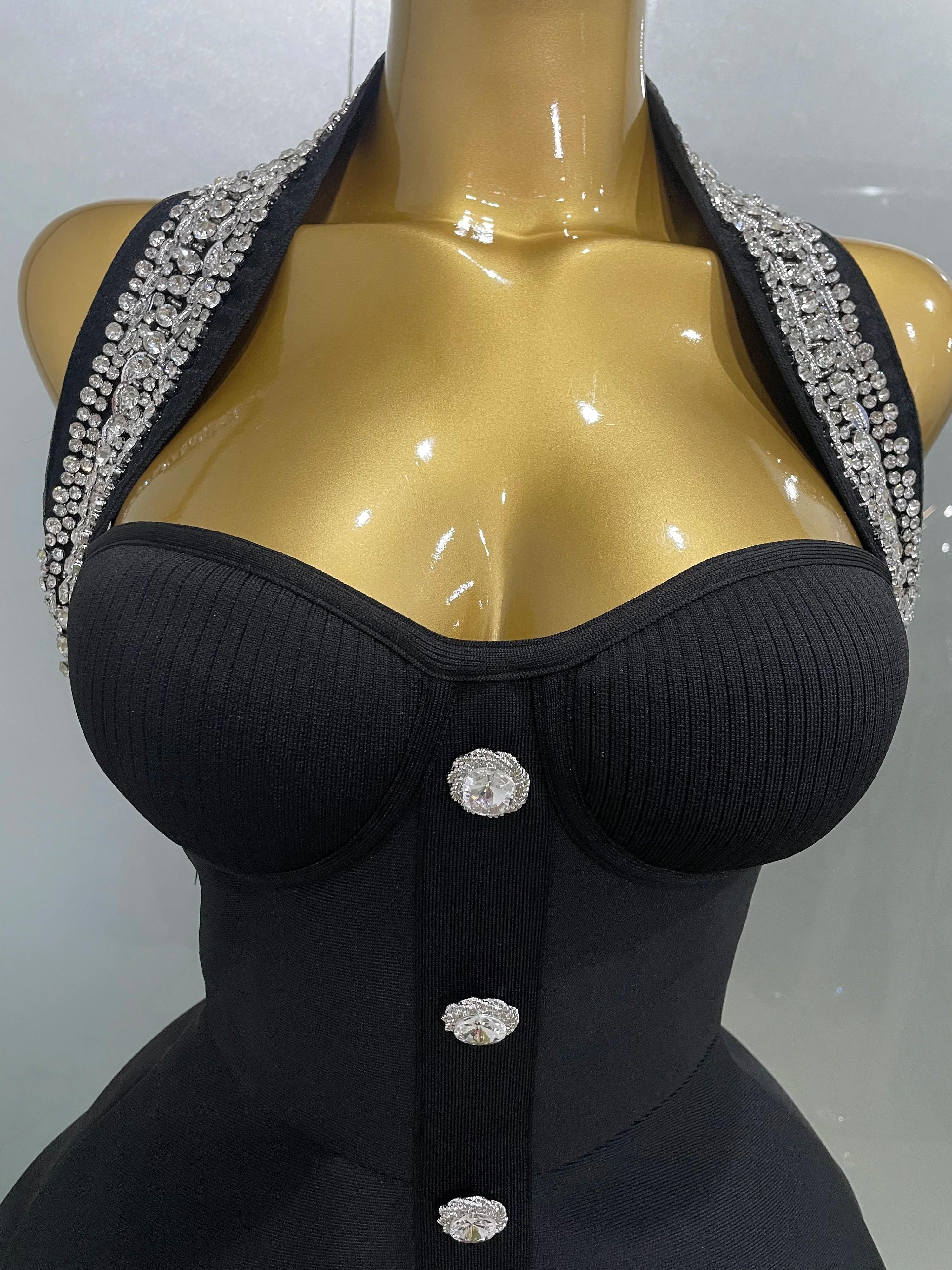 Kendning Crystal Drum Con Bandage Robe Longue Femme, Gants, Noir, Sexy Off the Initiated, Indépendan