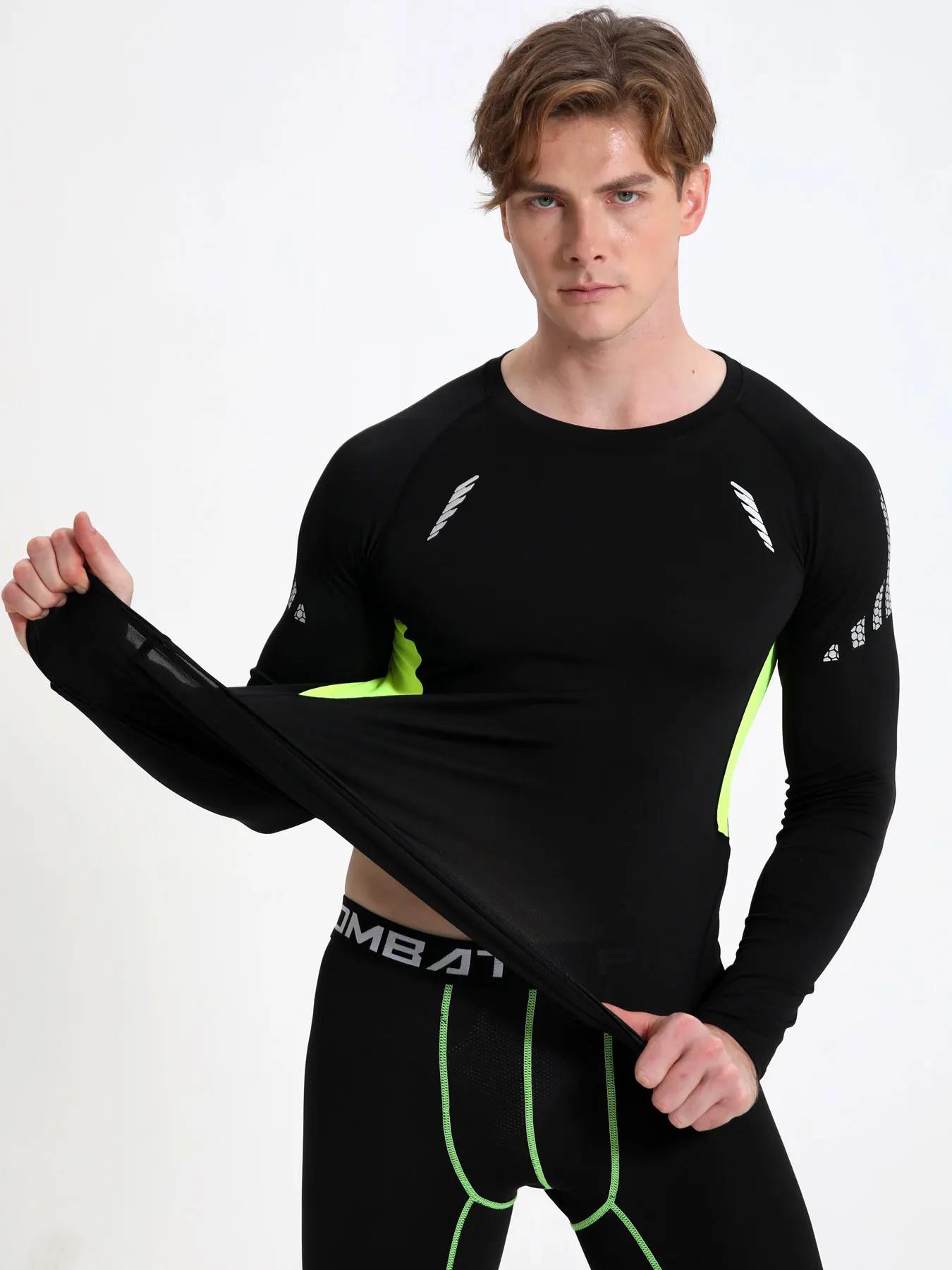 Chemises de Compression solides pour hommes, manches longues, athlétique, évacuant l'humidité, couch
