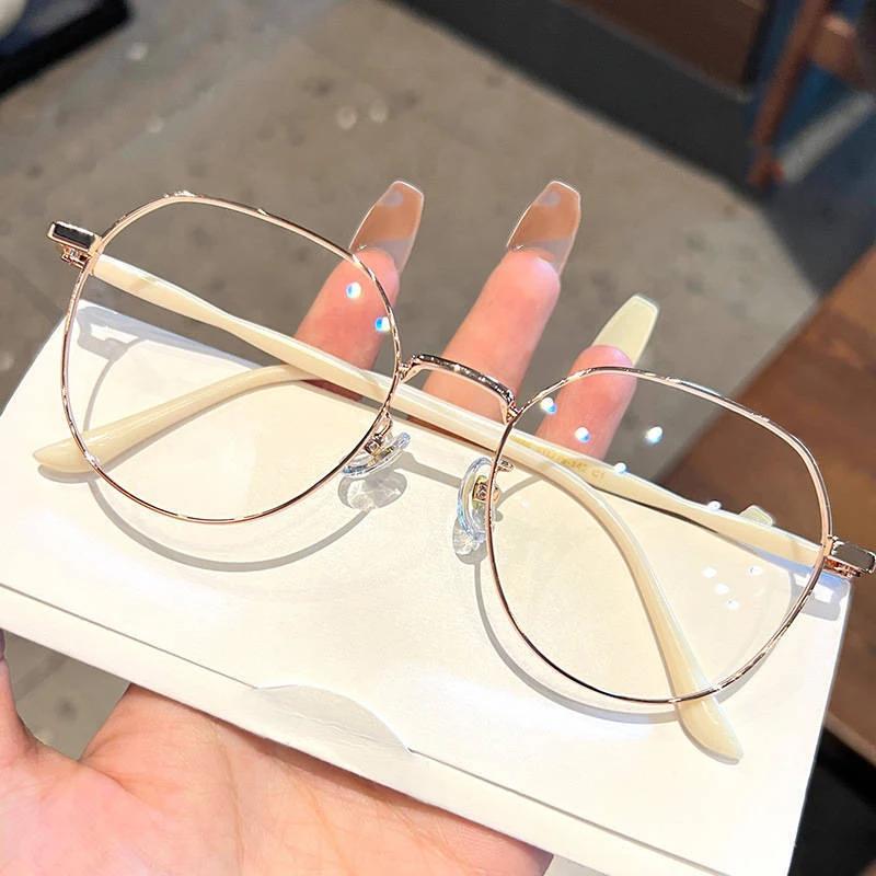 Lunettes claires femmes polygonales monture métallique lunettes 0 miroir plat lunettes pour filles A
