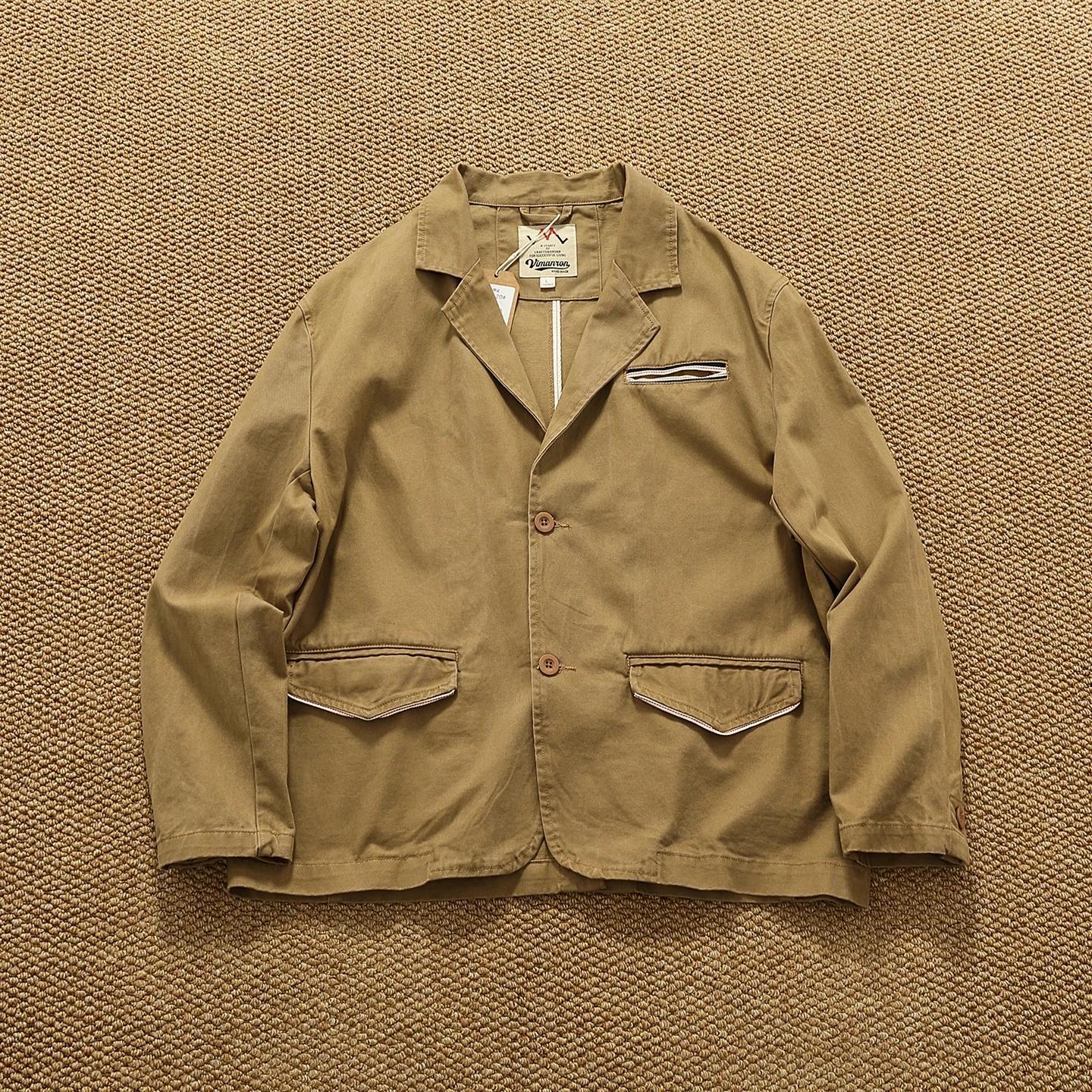 Style revers vêtements de travail rétro Fengshui lavage vieille veste en jean haut hommes pur coton