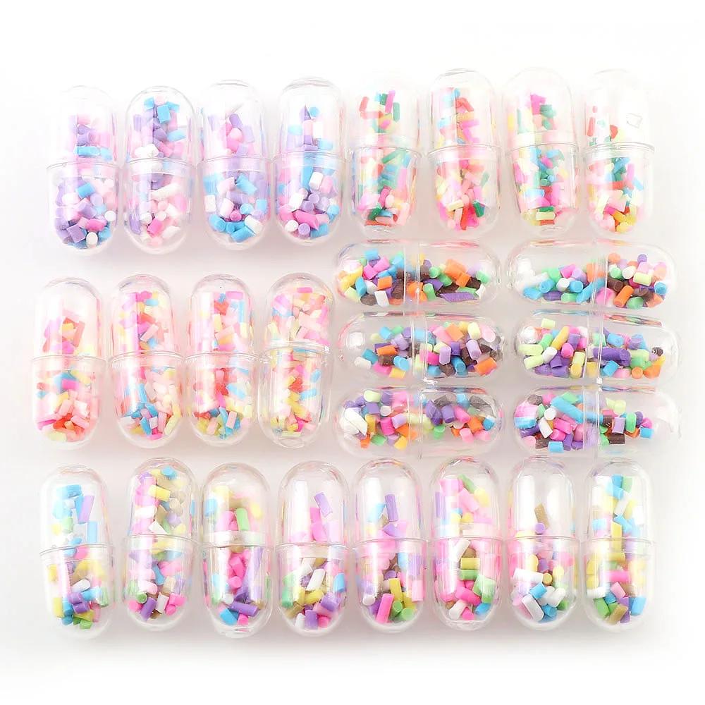 Mini capsule de pilule colorée en argile polymère en bouteille, artisanat de bricolage, décoration d