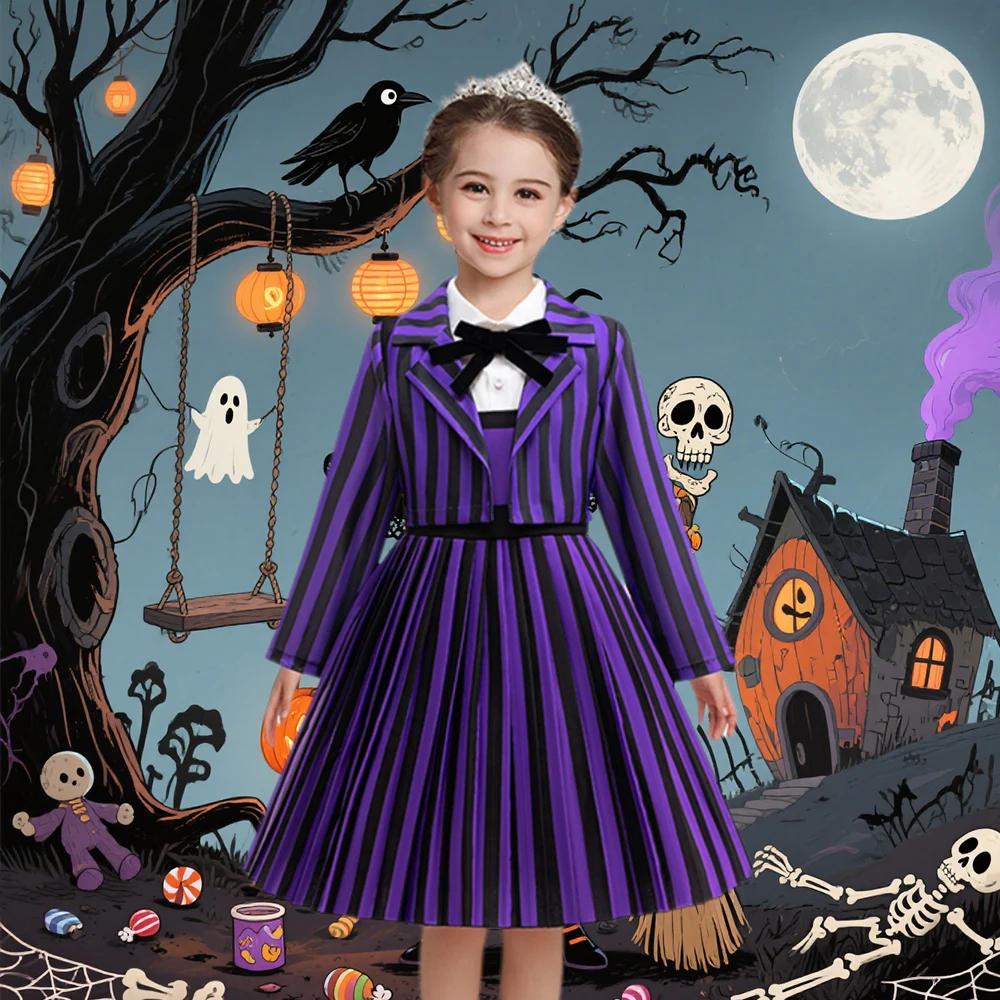 Vêtements pour enfants filles, 2 pièces, Costume d'halloween Cosplay du mercredi Enid, robes de fête