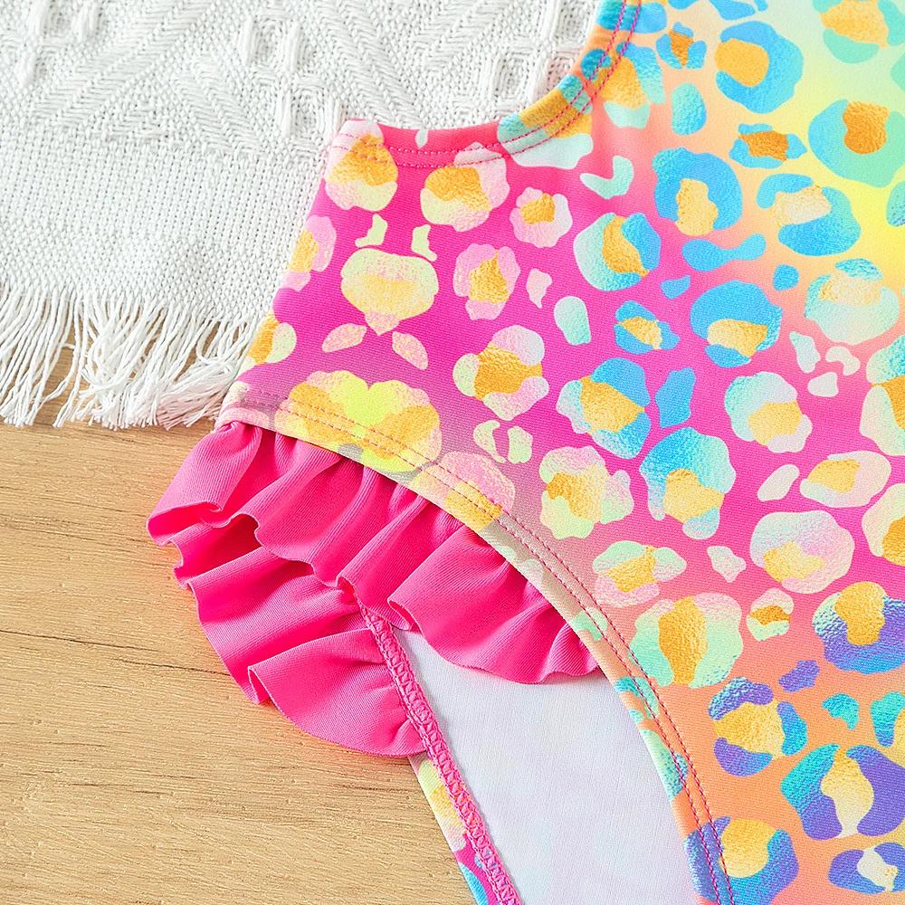 Maillot de bain une pièce pour filles, lumineux et coloré, avec nœud à volants, pour adolescentes, v