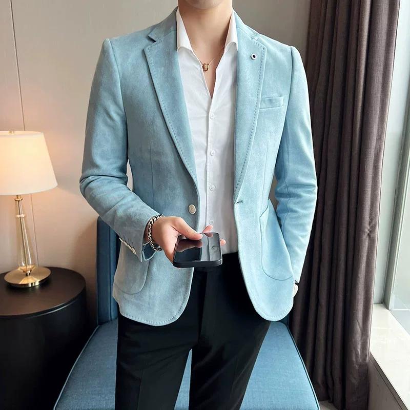Nouvelle mode costume manteau hommes coupe ajustée peau de cerf velours élégant luxe Blazer manteau