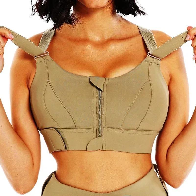 Soutien-gorge de sport à fermeture éclair avant pour femme, sous-vêtements à fort impact, fitness, y