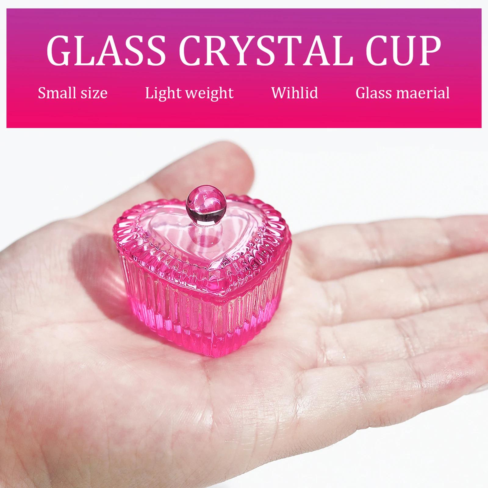 Plat Dappen en verre cristal rose, 1 pièce, poudre acrylique, support de liquide, conteneur en forme