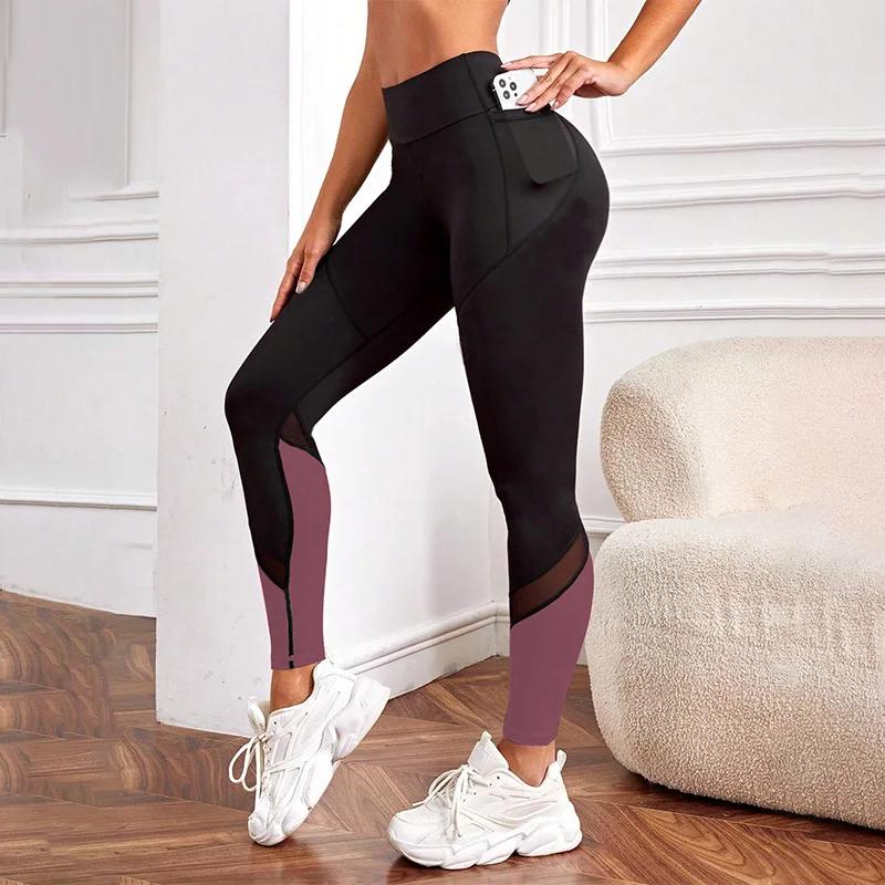 TUNIControl-Pantalon de yoga taille haute avec poches pour femme, leggings d'entraînement, Turnblock