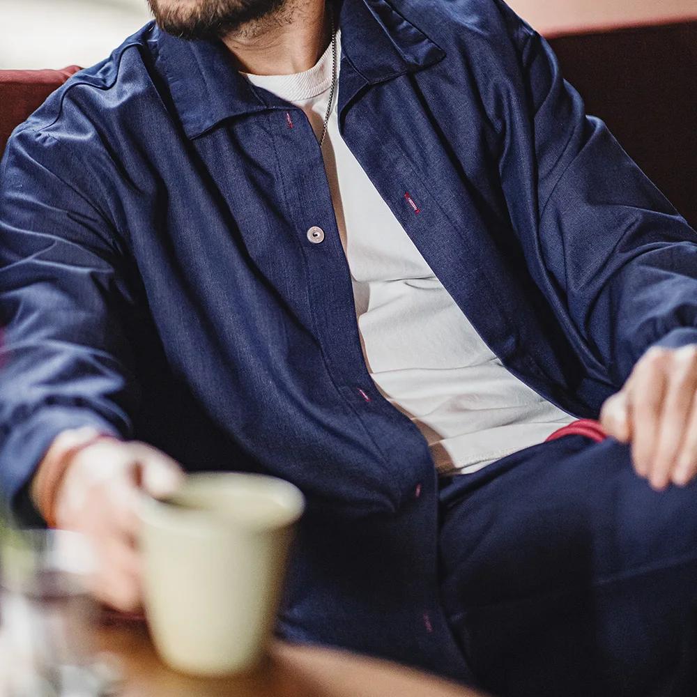 Maden-Chemise en Denim à Manches sulfet Col Rabattu pour Homme, Manteau de Printemps Bleu, Vêtement