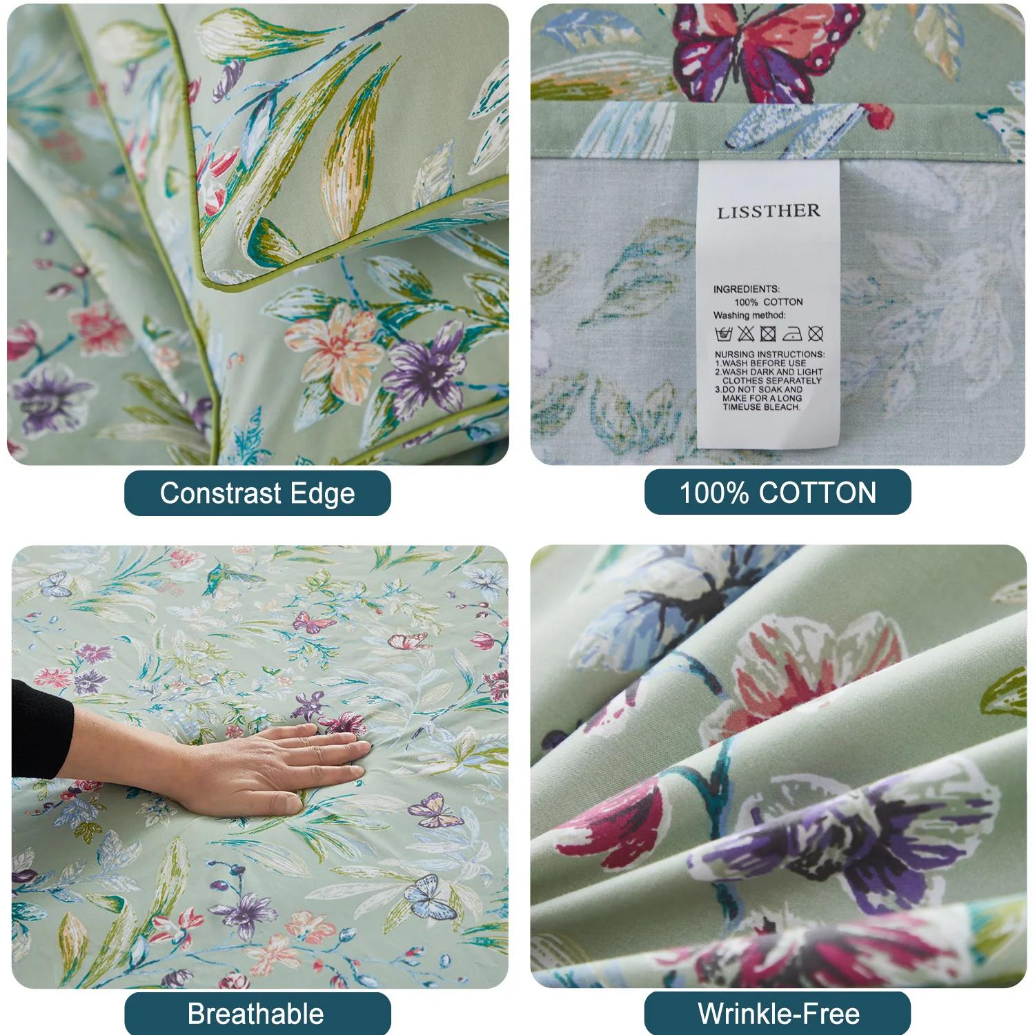 Ensemble de housses de athlon en coton égyptien, papillon vintage, floral botanique, doux et respect