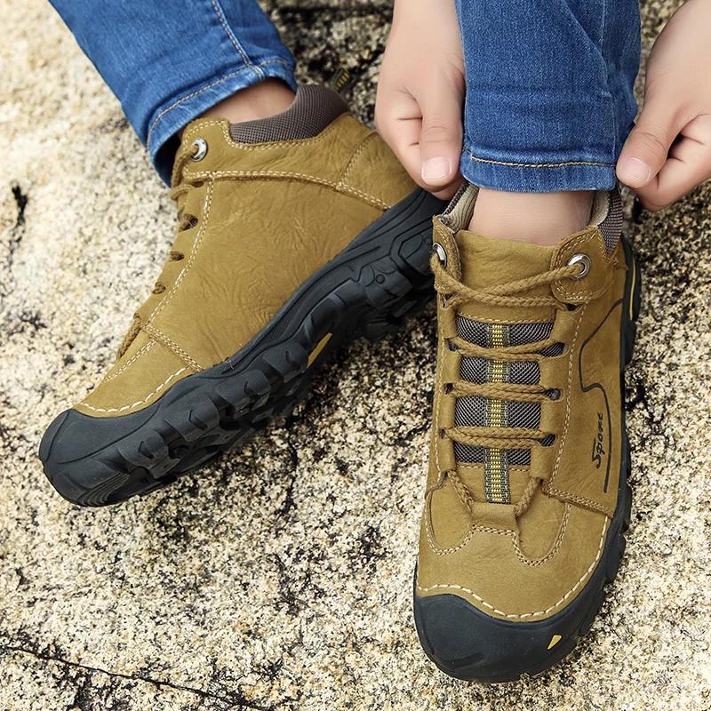 Chaussures de randonnée imperméables en cuir véritable pour hommes, baskets de marque, de randonnée,